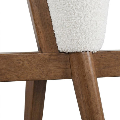 Boucle Upholstered Mid-Century Modern Dining Chairs, Walnut, Set of 2