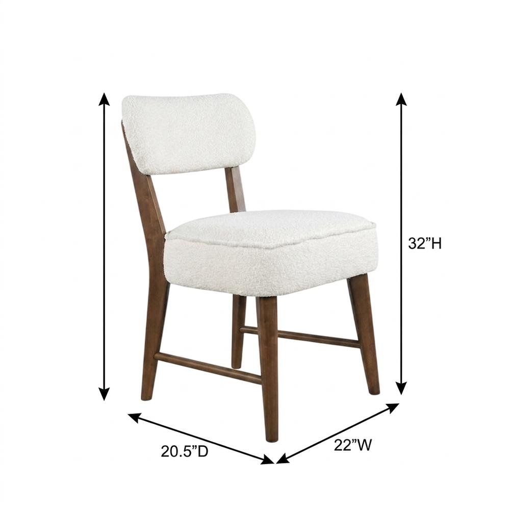 Boucle Upholstered Mid-Century Modern Dining Chairs, Walnut, Set of 2