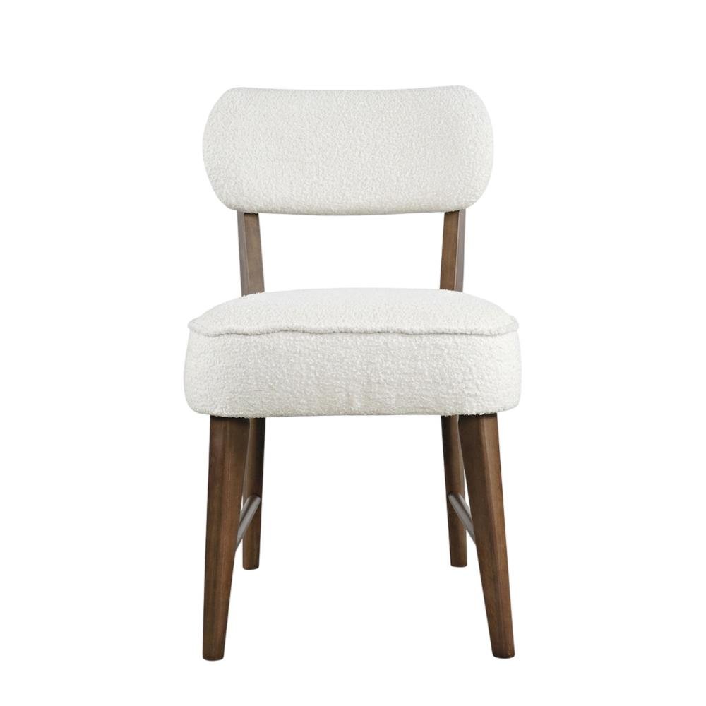 Boucle Upholstered Mid-Century Modern Dining Chairs, Walnut, Set of 2