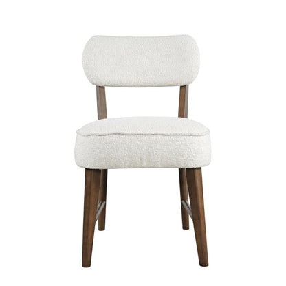 Boucle Upholstered Mid-Century Modern Dining Chairs, Walnut, Set of 2