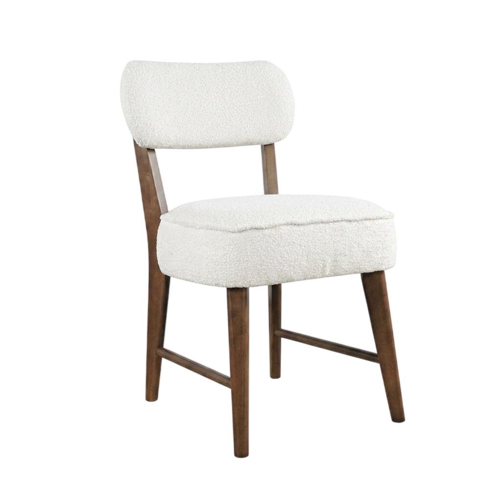 Boucle Upholstered Mid-Century Modern Dining Chairs, Walnut, Set of 2