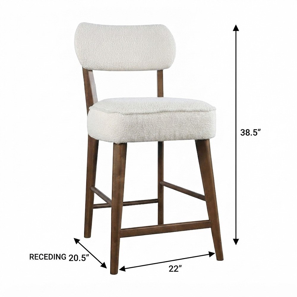 Rubberwood Boucle Counter Height Bar Stools with Set of 2, Walnut
