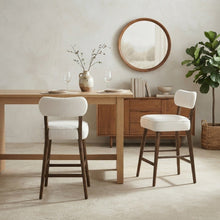 Rubberwood Boucle Counter Height Bar Stools with Set of 2, Walnut