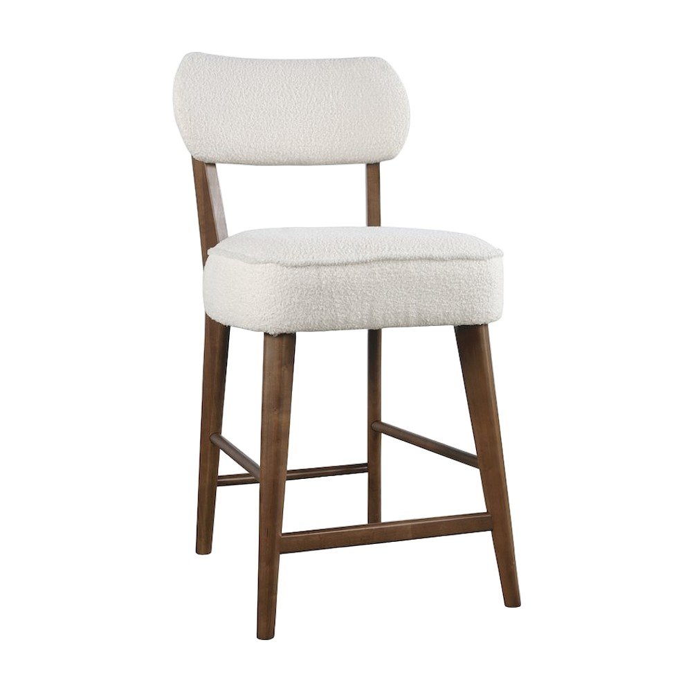 Rubberwood Boucle Counter Height Bar Stools with Set of 2, Walnut