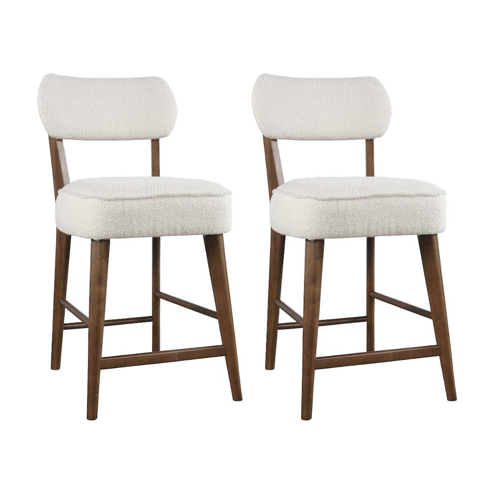 Rubberwood Boucle Counter Height Bar Stools with Set of 2, Walnut