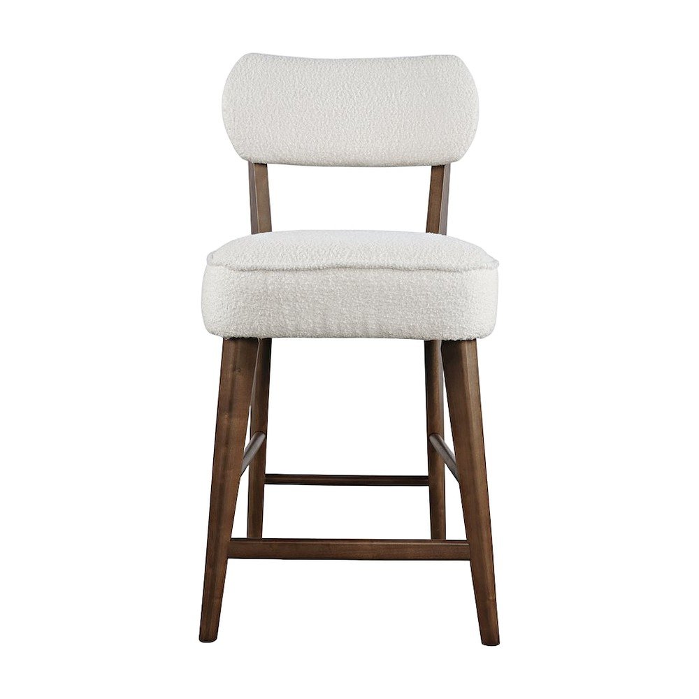 Rubberwood Boucle Counter Height Bar Stools with Set of 2, Walnut