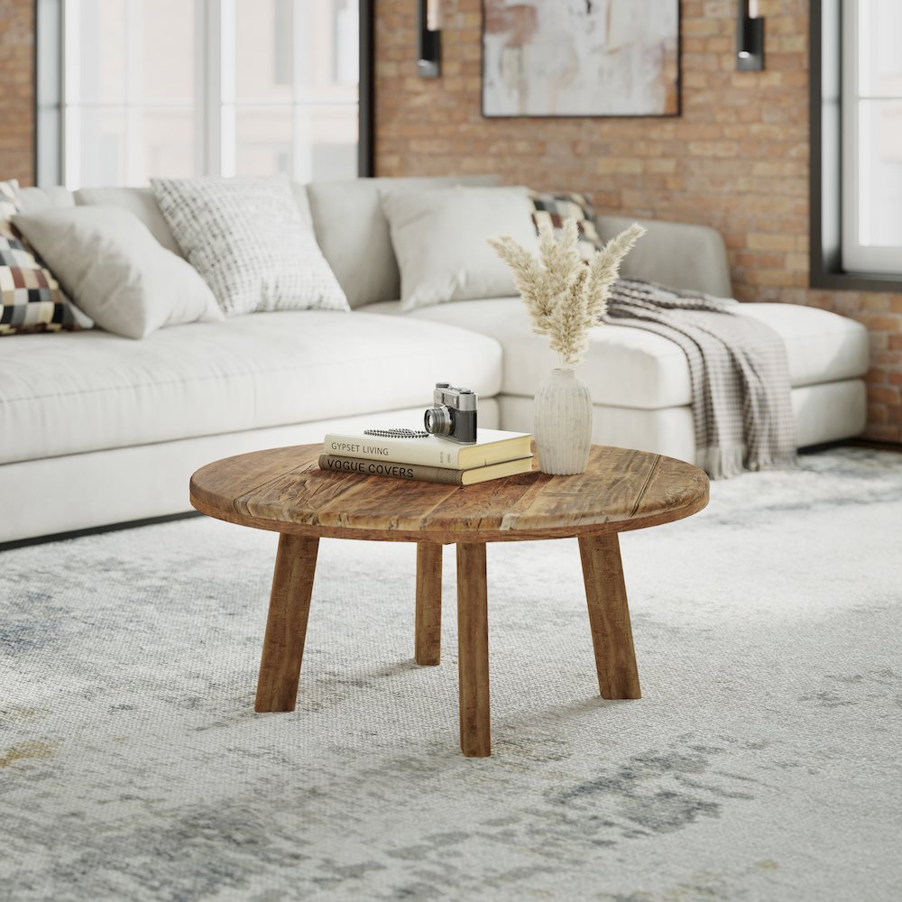 Reclamation 36" Round Rustic Reclaimed Solid Wood Coffee Table