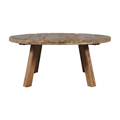 Solid Wood Round Rustic Farmhouse Coffee Table, Distressed Finish, Rustic Brown
