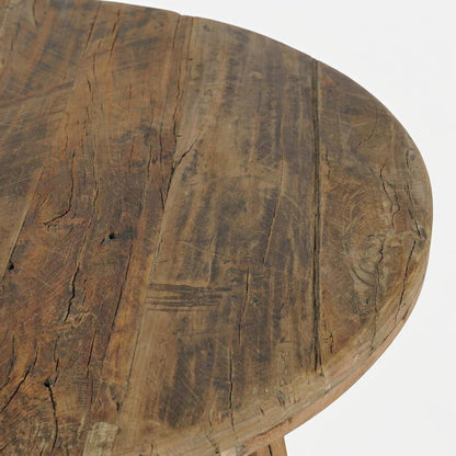 Solid Wood Round Rustic Farmhouse Coffee Table, Distressed Finish, Rustic Brown
