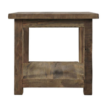 Solid Wood Square End Table with Storage Shelf, Rustic Side Table, Rustic Brown