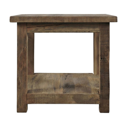 Solid Wood Square End Table with Storage Shelf, Rustic Side Table, Rustic Brown