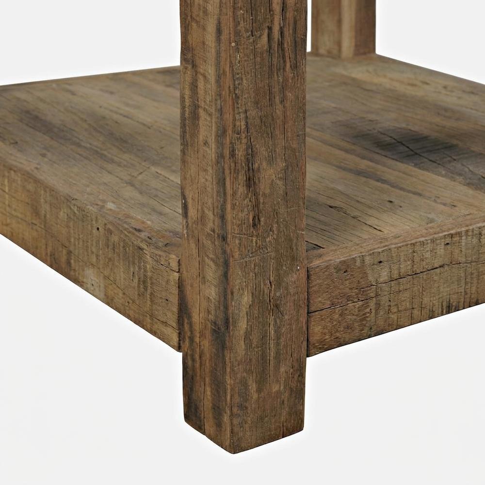 Solid Wood Square End Table with Storage Shelf, Rustic Side Table, Rustic Brown