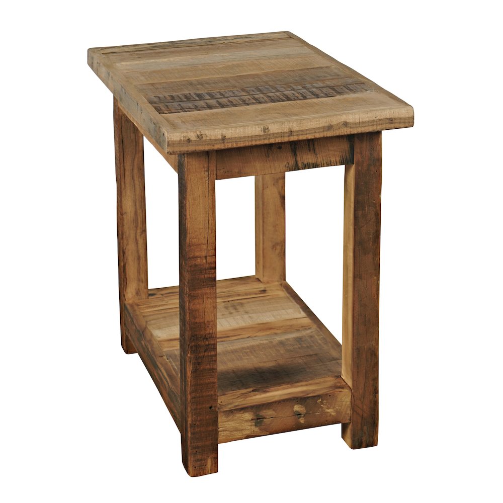 Solid Wood Distressed Rustic Chairside End Table with Storage, Unfinished Brown