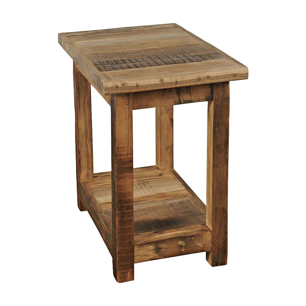 Solid Wood Distressed Rustic Chairside End Table with Storage, Unfinished Brown