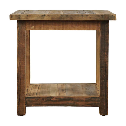 Solid Wood Distressed Rustic Chairside End Table with Storage, Unfinished Brown