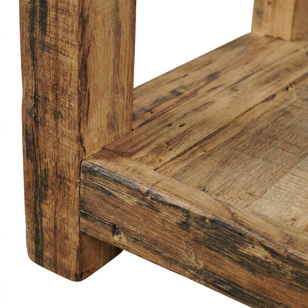Solid Wood Distressed Rustic Chairside End Table with Storage, Unfinished Brown