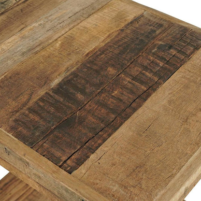 Solid Wood Distressed Rustic Chairside End Table with Storage, Unfinished Brown