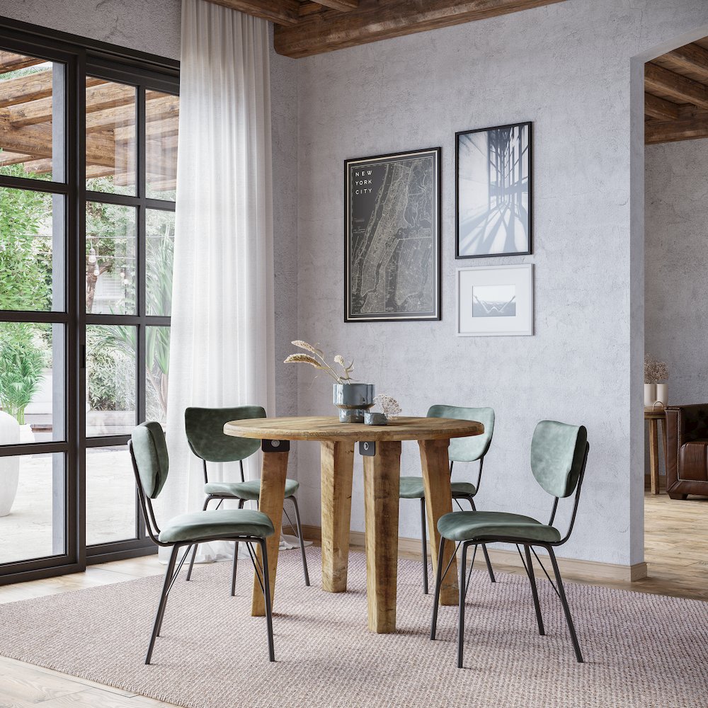 Five Piece Round Rustic Reclaimed Solid Wood Round Dining Set