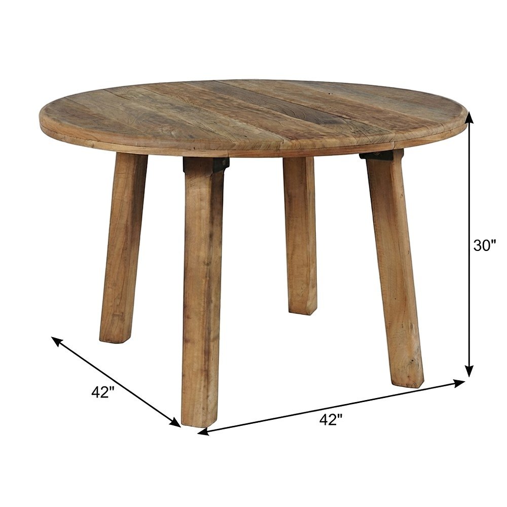 Solid Acacia Mango Wood Round Farmhouse Dining Table, Distressed, Rustic Brown