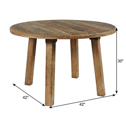 Solid Acacia Mango Wood Round Farmhouse Dining Table, Distressed, Rustic Brown