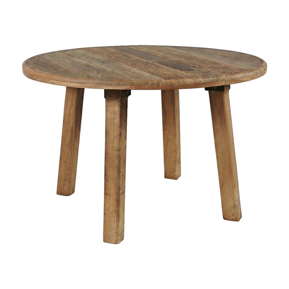 Solid Acacia Mango Wood Round Farmhouse Dining Table, Distressed, Rustic Brown