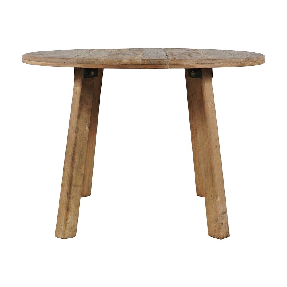 Solid Acacia Mango Wood Round Farmhouse Dining Table, Distressed, Rustic Brown