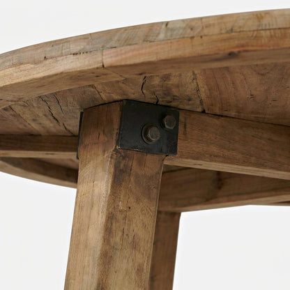 Solid Acacia Mango Wood Round Farmhouse Dining Table, Distressed, Rustic Brown