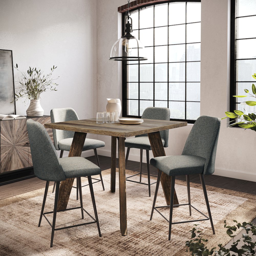 42" Square Five Piece Solid Wood Counter Height Upholstered Dining Set