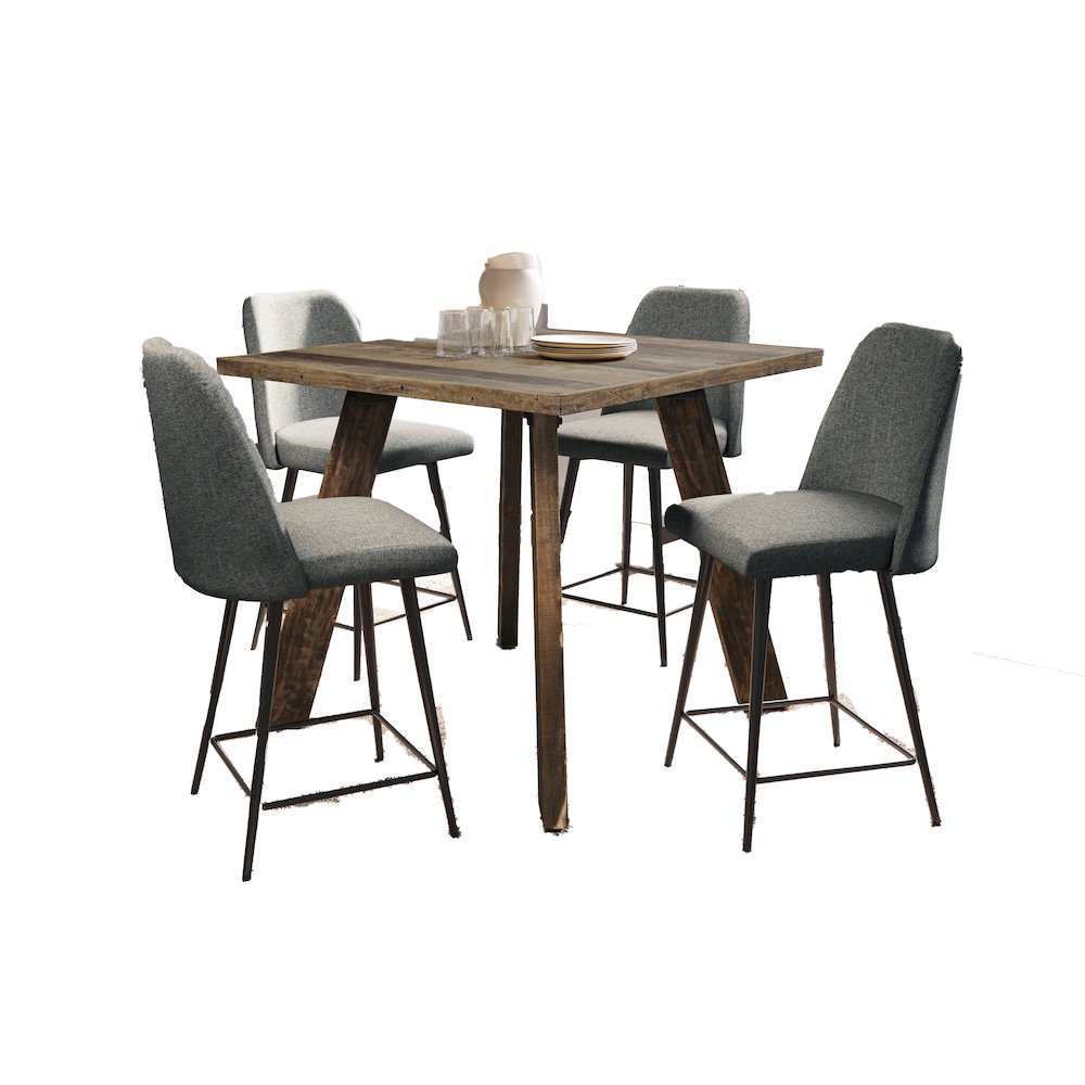 42" Square Five Piece Solid Wood Counter Height Upholstered Dining Set