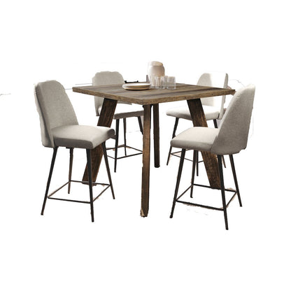 42" Square Five Piece Solid Wood Counter Height Upholstered Dining Set
