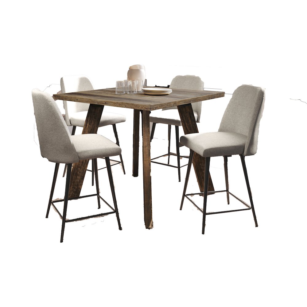 42" Square Five Piece Solid Wood Counter Height Upholstered Dining Set