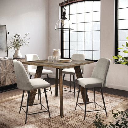 42" Square Five Piece Solid Wood Counter Height Upholstered Dining Set