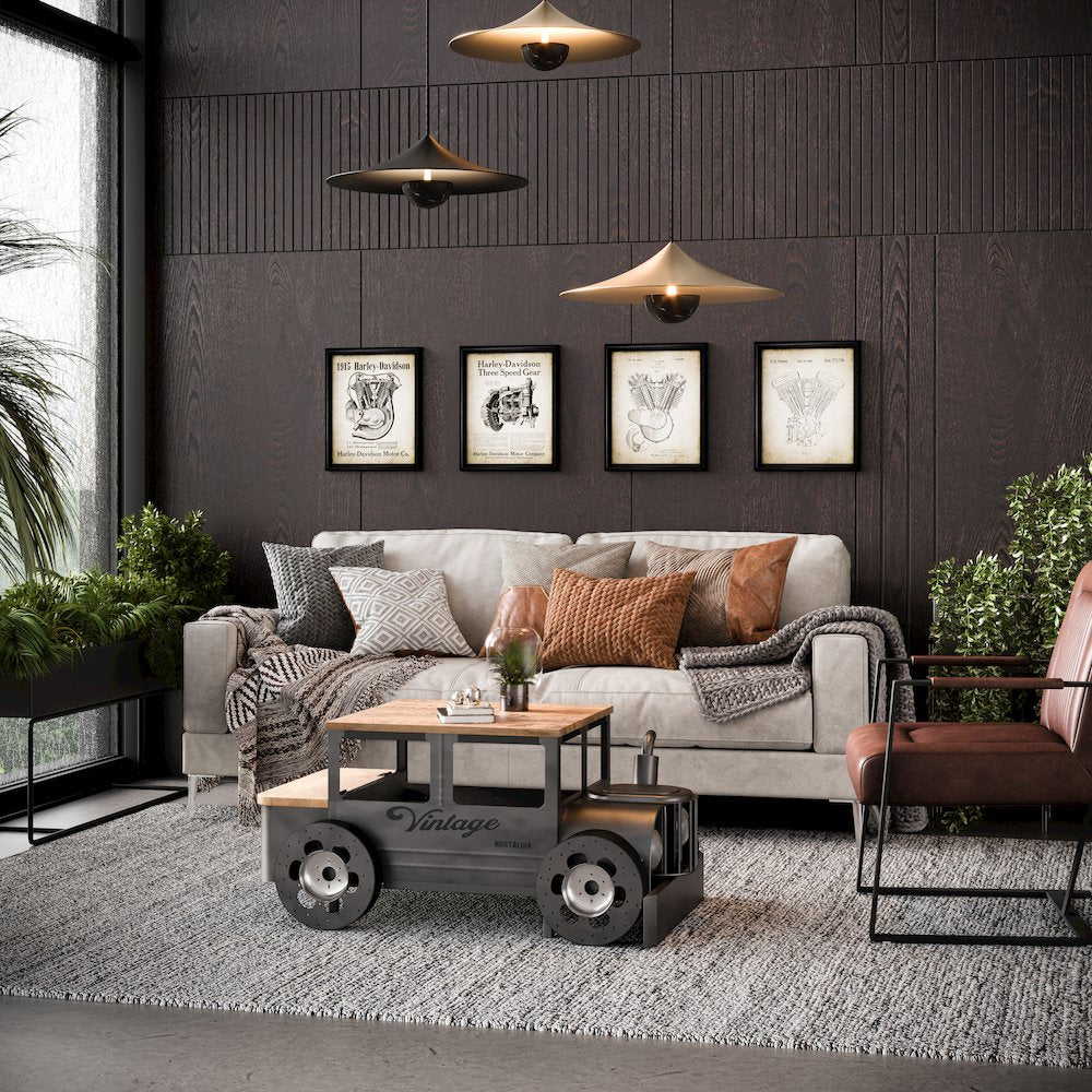 Roadie 41" Vintage Truck Solid Wood and Metal Unique Coffee Table with Storage