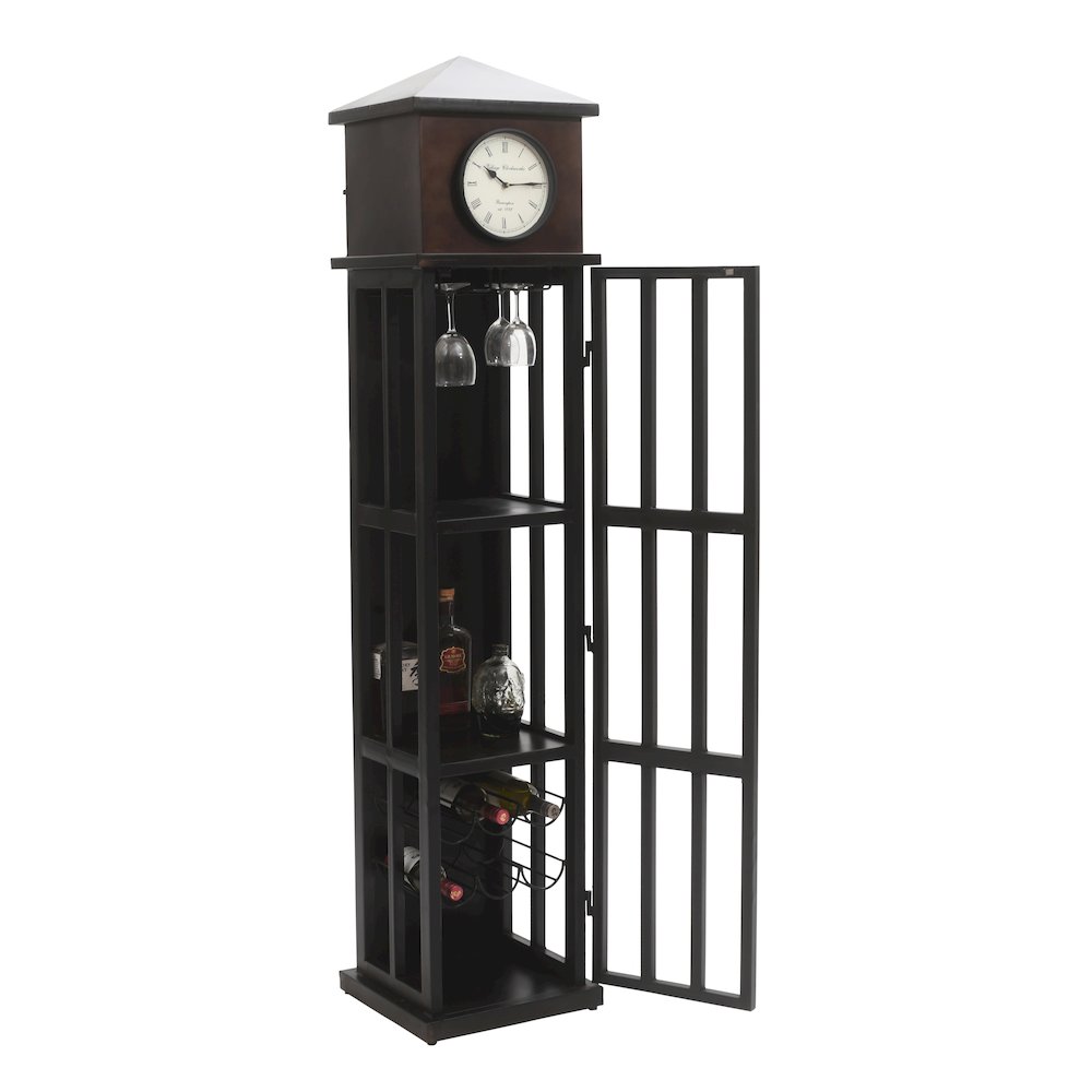 Watchtower Vintage Clock Lounge Bar Cabinet with Wine Rack and Storage