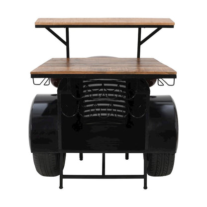 Distressed Mango Wood Iron Industrial Console Table with Wine Rack, Red