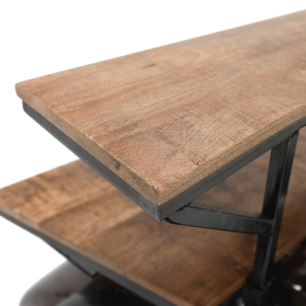 Distressed Mango Wood Iron Industrial Console Table with Wine Rack, Red