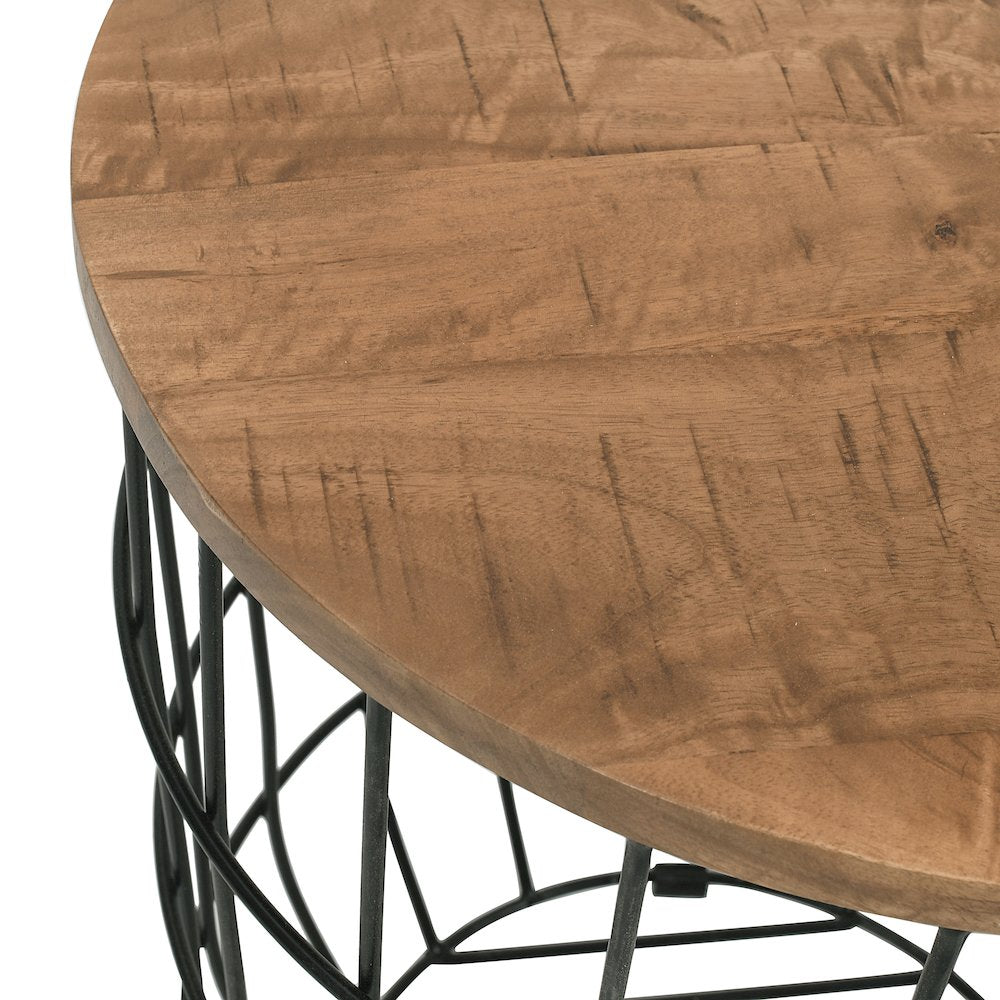Global Archive Nested Storage Solid Wood and Metal Basket End Tables (Set of 2)