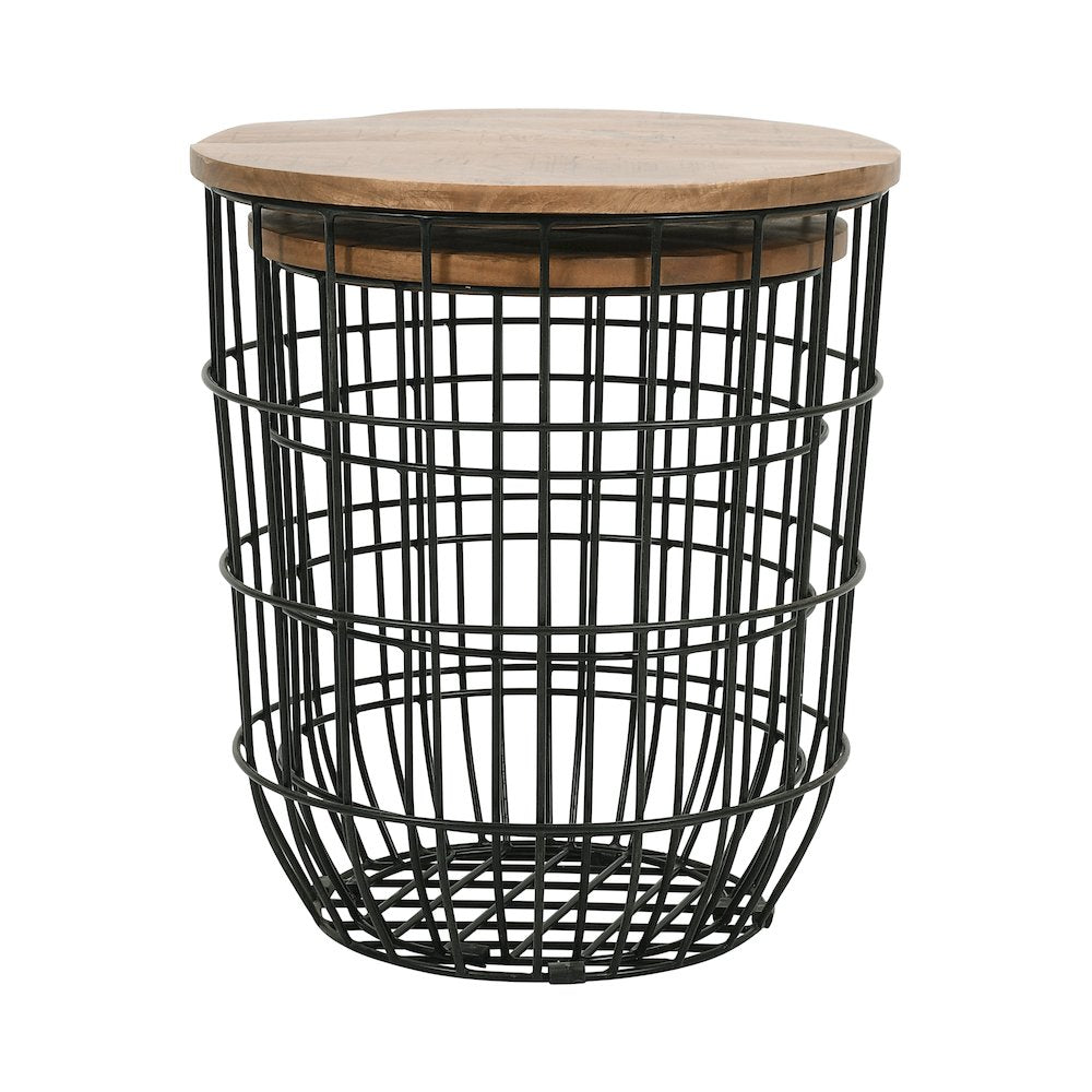 Global Archive Nested Storage Solid Wood and Metal Basket End Tables (Set of 2)