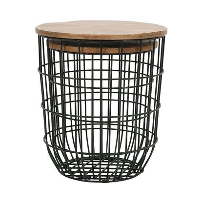 Global Archive Nested Storage Solid Wood and Metal Basket End Tables (Set of 2)