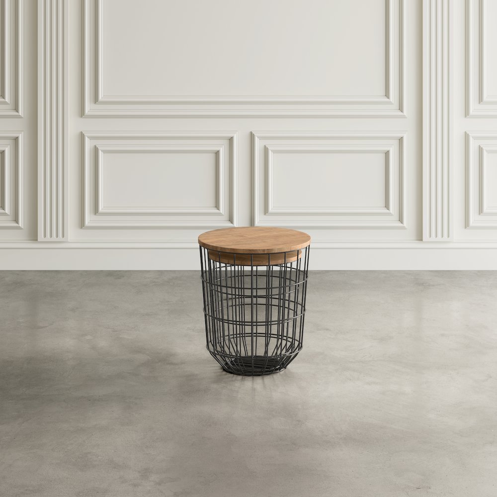 Global Archive Nested Storage Solid Wood and Metal Basket End Tables (Set of 2)
