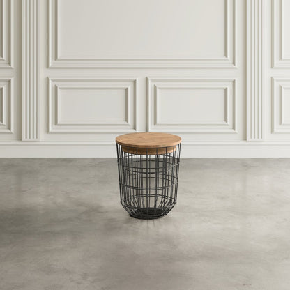 Global Archive Nested Storage Solid Wood and Metal Basket End Tables (Set of 2)