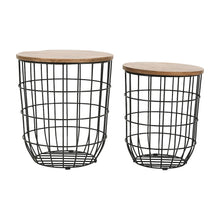 Global Archive Nested Storage Solid Wood and Metal Basket End Tables (Set of 2)