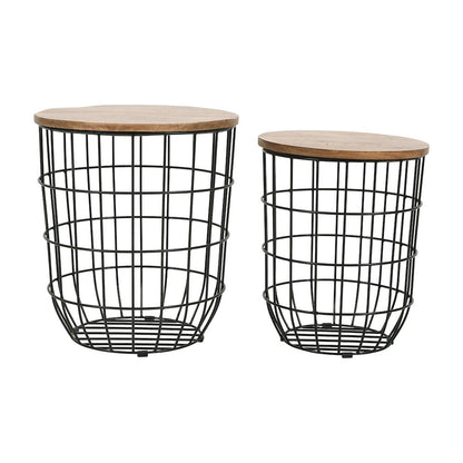 Global Archive Nested Storage Solid Wood and Metal Basket End Tables (Set of 2)