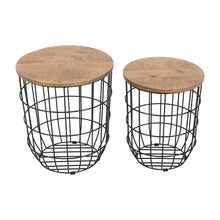 Global Archive Nested Storage Solid Wood and Metal Basket End Tables (Set of 2)