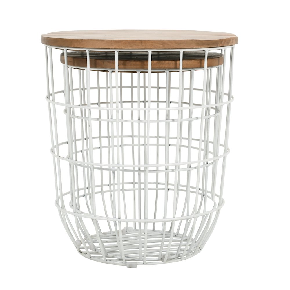 Global Archive Nested Storage Solid Wood and Metal Basket End Tables (Set of 2)