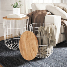 Global Archive Nested Storage Solid Wood and Metal Basket End Tables (Set of 2)
