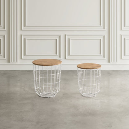 Global Archive Nested Storage Solid Wood and Metal Basket End Tables (Set of 2)