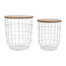 Global Archive Nested Storage Solid Wood and Metal Basket End Tables (Set of 2)