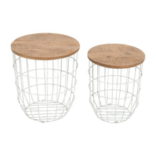 Global Archive Nested Storage Solid Wood and Metal Basket End Tables (Set of 2)