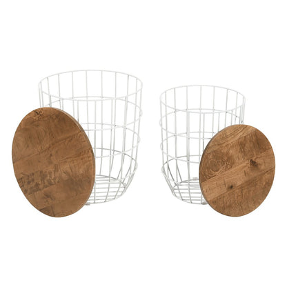 Global Archive Nested Storage Solid Wood and Metal Basket End Tables (Set of 2)